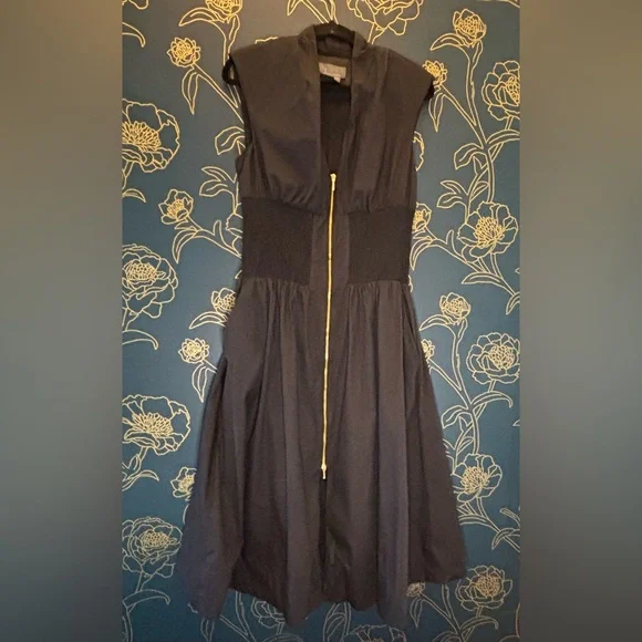 ANTHROPOLOGIE black TOMMIE Zip-Front Midi Dress MEDIUM sleeveless COTTON - Picture 2 of 13